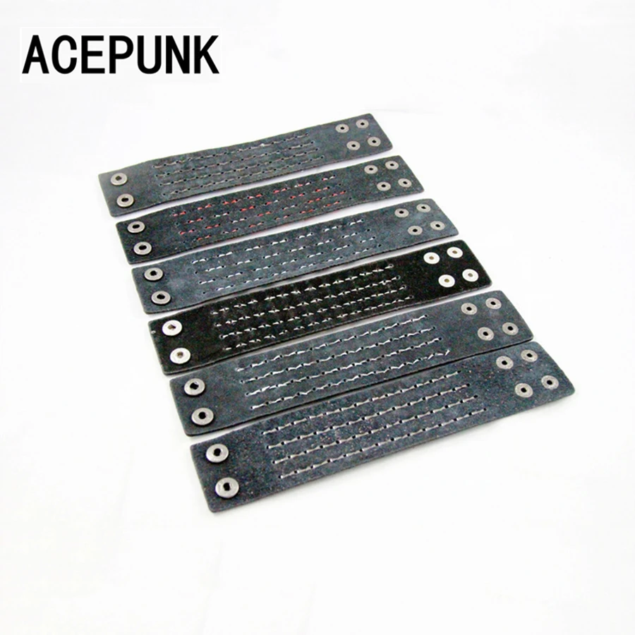 Rivet Wide Bracelet Punk Leather Wristlet Rock 4 Rows Of 9MM Square Nails Wristband Two Buckle Adjustable bracelet jewelry