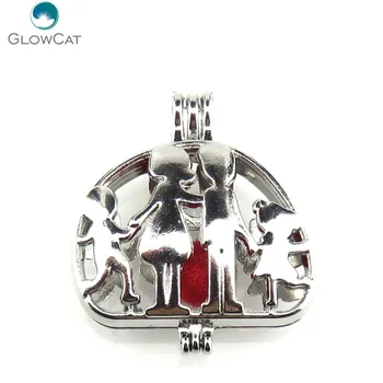 

K589 5pcs/lot Silver 30mm Family Father Kids Pearl Beads Cage Pendant Locket Fairytale Party Essential Oil Diffuser