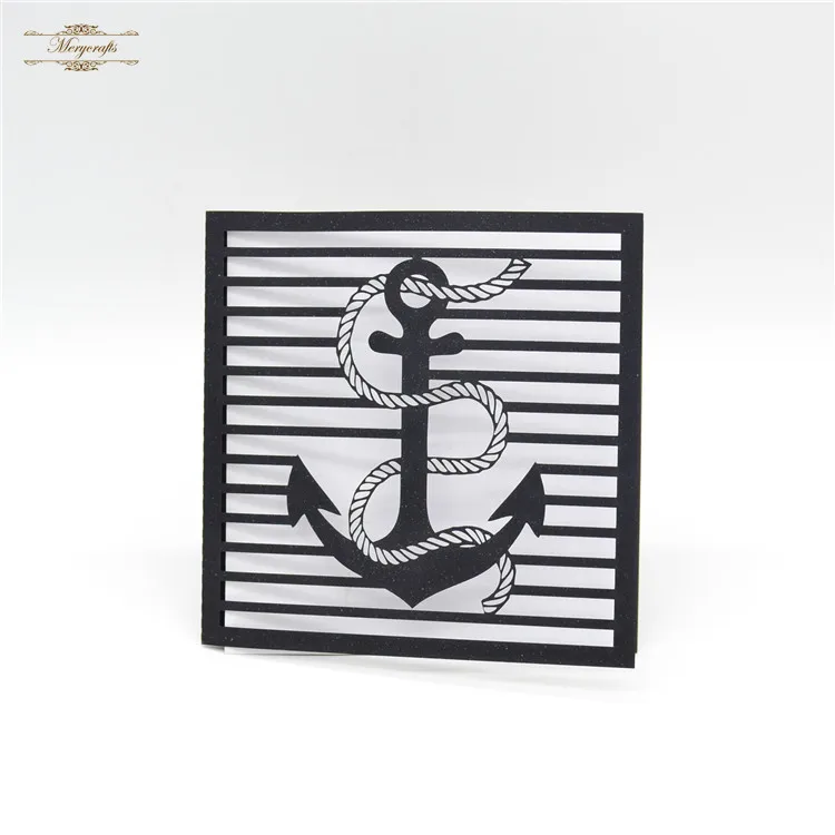 Nautical theme wedding personalized anchor laser cut invitations navy blue