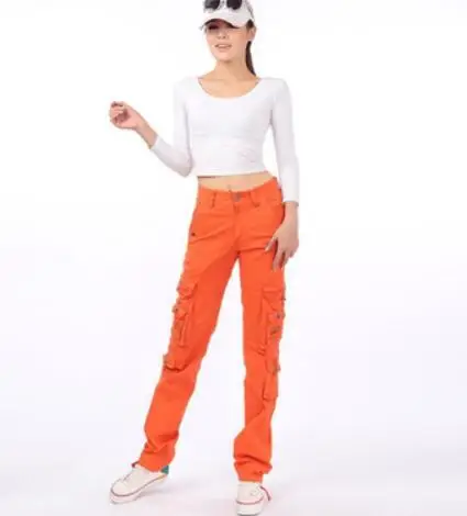 Новое поступление, модные весенне-осенние брюки, свободные джинсы, мешковатые брюки-карго для женщин и девушек - Цвет: Orange