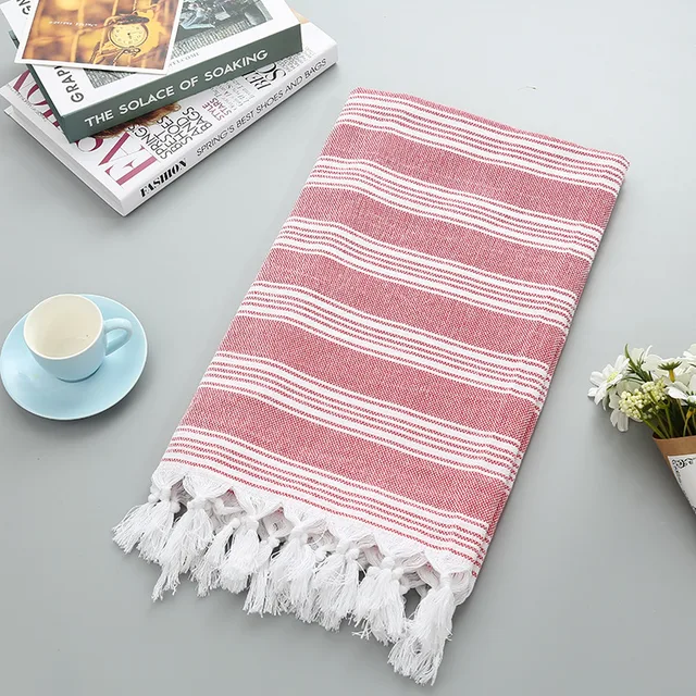 HAKOONA Thin Striped Cotton Turkish Beach Bath Towels Tassel Towelf for