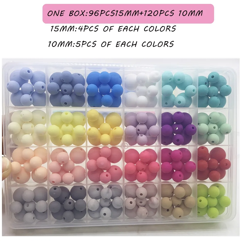 

Silicone Teething Accessories Beads Set of 15mm and 12mm ball beads Silicone Teething bracelet Beads Set for baby -teether toys