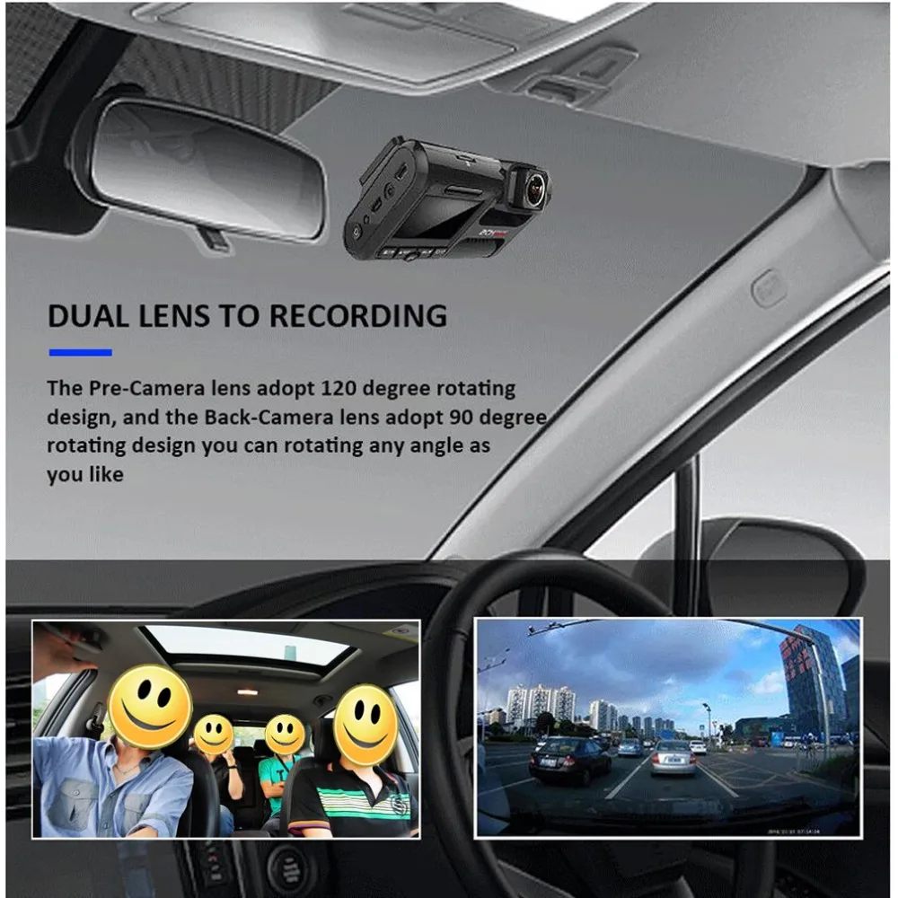 Автомобильный видеорегистратор с Wi Fi встроенный GPS две камеры full hd 1080P для
