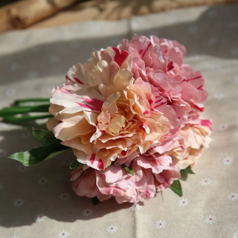 5 декоративные цветы Гортензия пион Свадебный букет Шелковый цветок для DIY украшения для домашнего праздника с зеленым листом натуральный реалистичный - Цвет: B