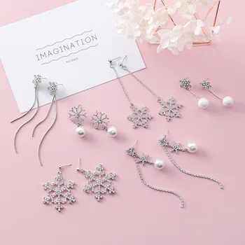 

12 pair needles, Korean version, fresh and wild, Snowflake Earrings, long Tassel Earrings ice cream earrings.