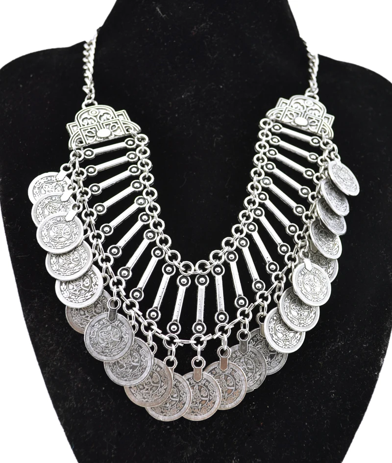 Fashion Retro Silver Coins Pendant Statement Bib Hot Charm Choker