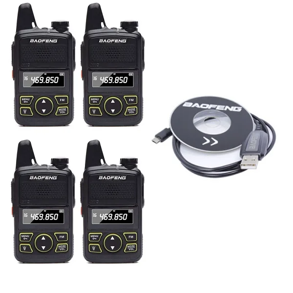 add usb cable 4 шт. BAOFENG BF-T1 мини Two Way радио UHF 400-470 МГц 20CH BFT1 Портативный иди и болтай Walkie Talkie “иди и легко носить с собой BF T1 с 2 гарнитуры - Цвет: add usb cable