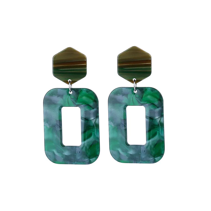 Green Resin Drop Earrings For Women Trendy Acid Acrylic Dangle Square Long Pendant Anniversary Jewelry 2019 New Arrival | Украшения и