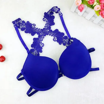 

Sanderala Sexy Women Bra Front Closure Lace X-line Straps Back Smooth Surface Push Up Underwear Solid Color Plunge Lingerie