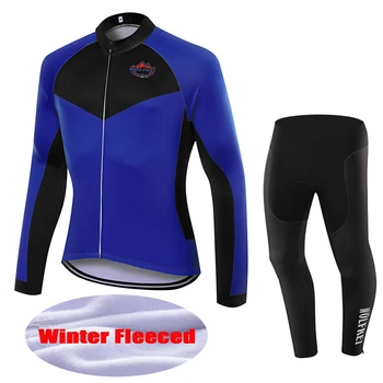 

2019 WOLFKEI Winter Thermal Fleece dark blue-black Cycling Jersey sets MTB tights bike Clothing Maillot Ciclismo Ropa #WK2561