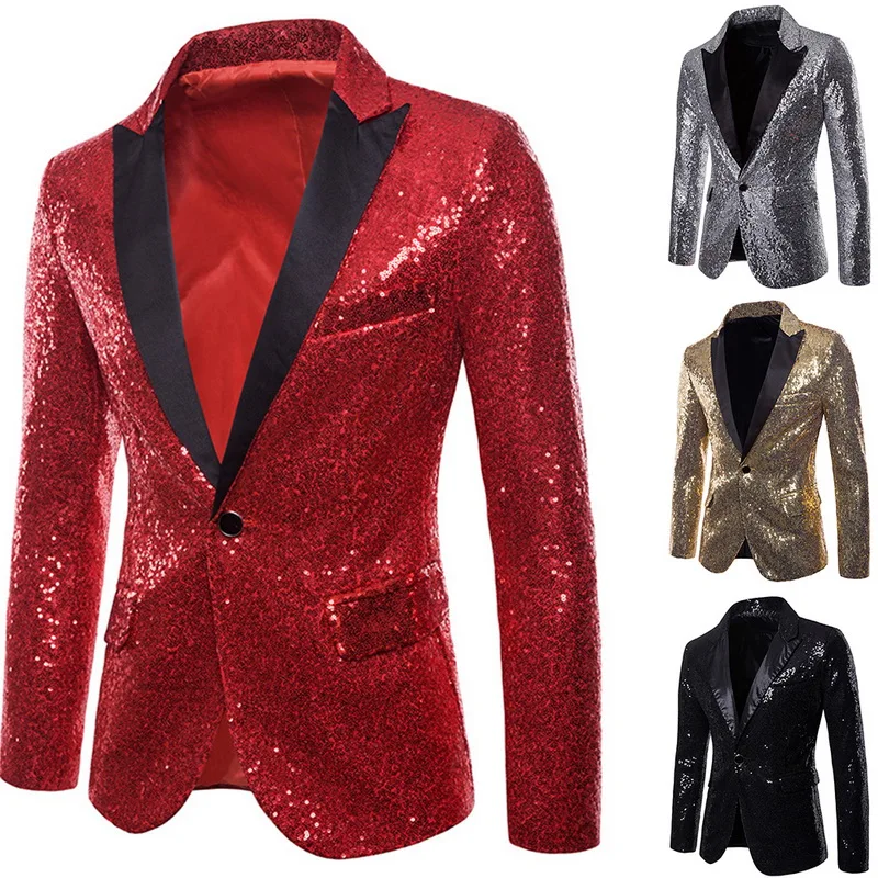 SFIT Мужской двухсторонний цветной клетчатый Блейзер красного, золотого, серебристого, черного цвета с блестками, дизайнерский костюм для диджея, модный наряд
