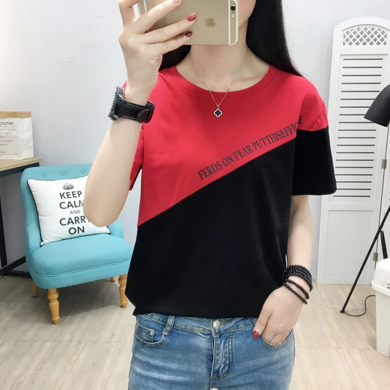 

Gkfnmt Harajuku Patchwork White T shirt Women Tshirt Cotton Vintage Plus Size Female T-Shirt Women Tops Tee Shirt Femme 2019