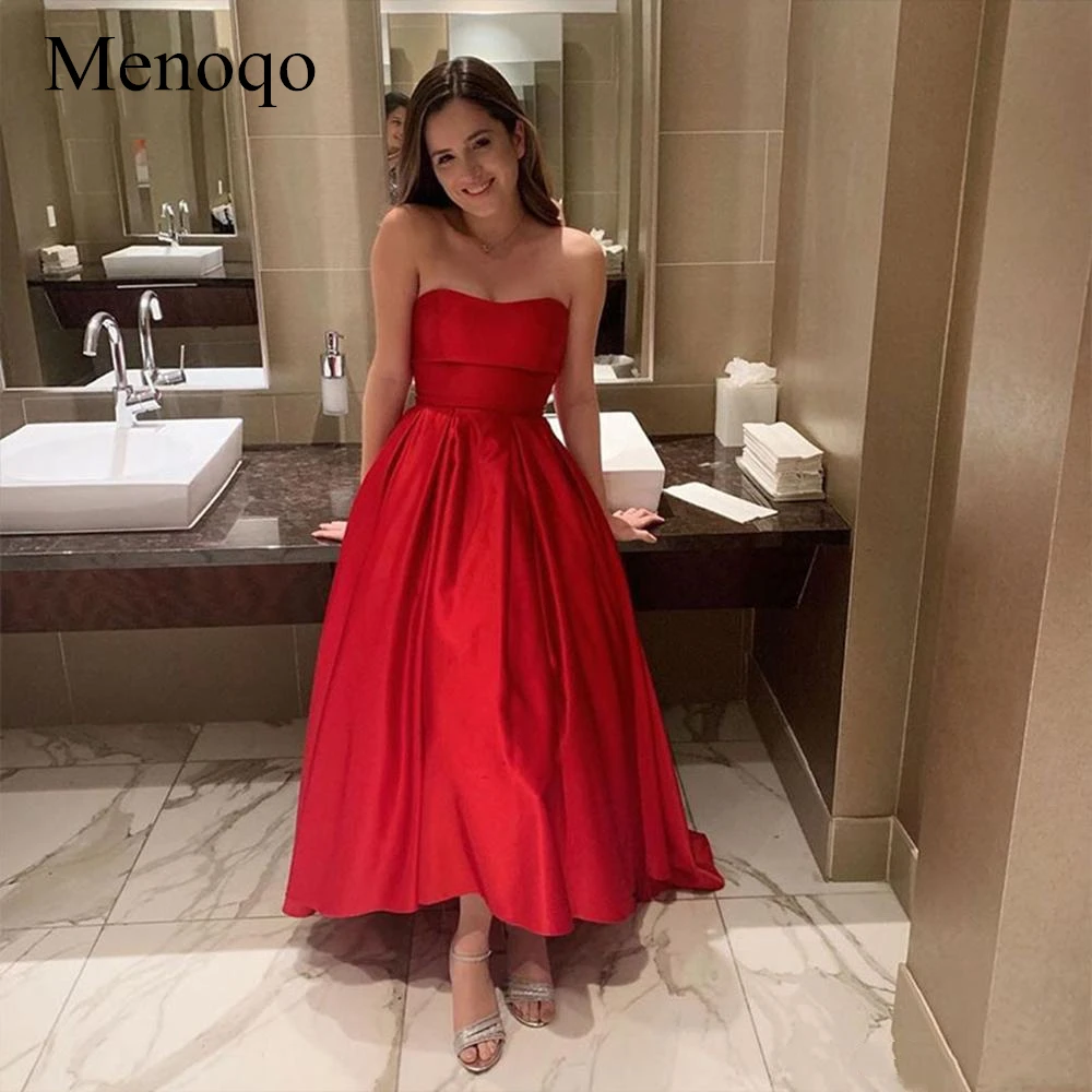 Menoqo Длинные Простые красные платья для выпускного а Линия Новое поступление без бретелек Hi Lo Формальное вечернее платье для вечеринки P5JY22