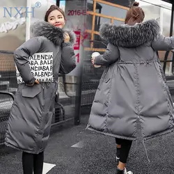 NXH2018 мода большой меховой воротник зимнее пальто для женщин тонкий Длинная парка Дамы утолщение теплый пуховик плюс размеры бурелом
