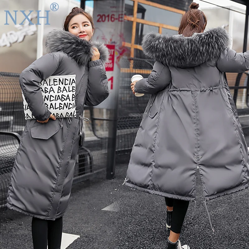 

NXH2018 Fashion Big Fur Collar Winter Coat Women Slim Long Parka Ladies Thickening Warm Down Jacket Women Plus Size windbreak