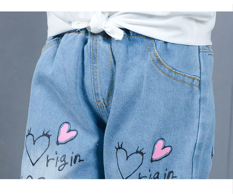 Детская одежда, джинсы для девочек, детские джинсовые штаны для девочек, модная детская одежда для девочек, джинсы с надписью Lover, штаны