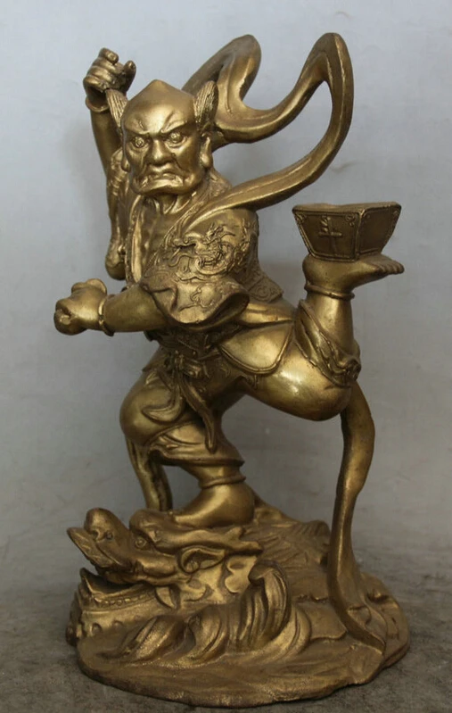 

S5877 11" China Brass immortal Demon exorcism Ghost Kui Xing Stand Dragon Fish Statue D0318
