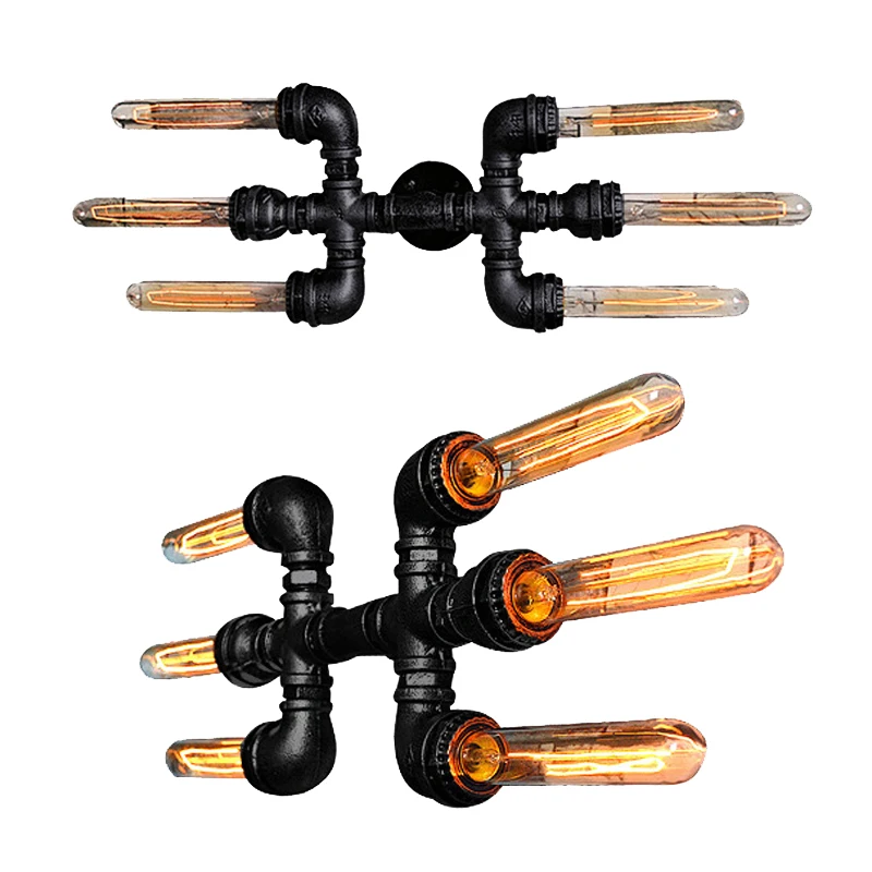 

Steam punk Loft iron Water pipe E27 wall lights Retro Creative 6 head wall lamps for living room bedroom Restaurant bar