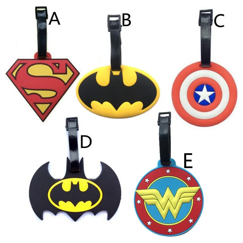 

2017 New Batman Superman Captain America Luggage Tags Silicone Girls Suitcase/Handbag Label PVC Marvel Heroes Travel Accessories