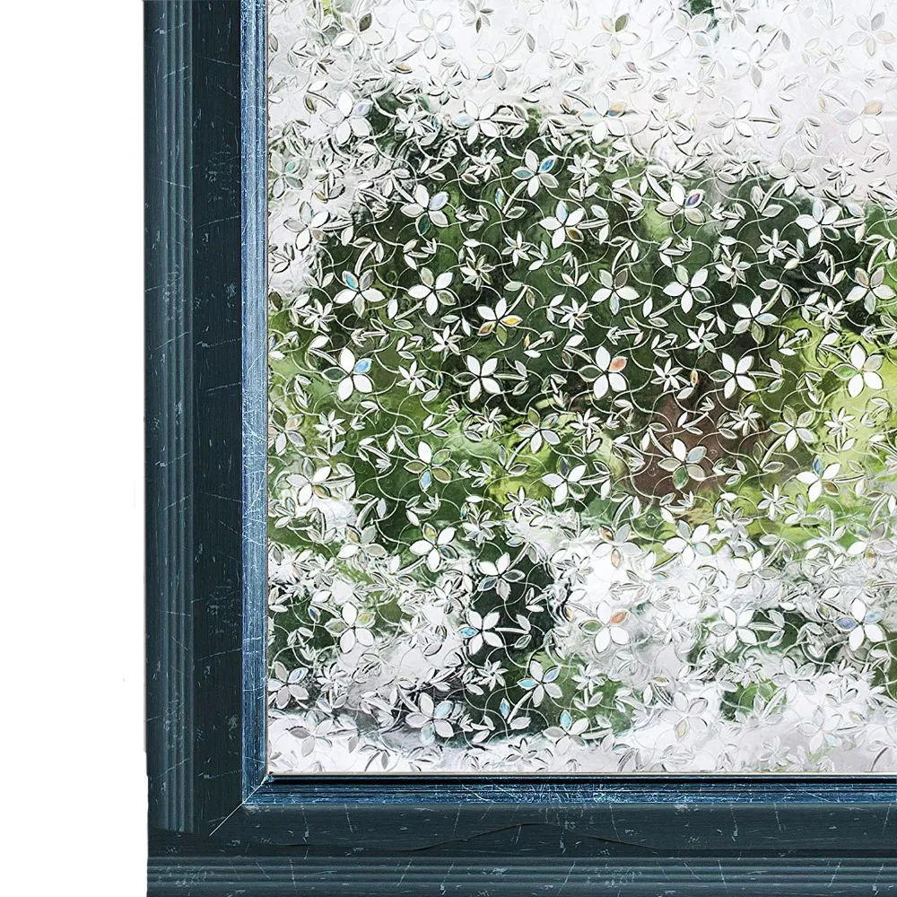 

WXSHSH PVC Waterproof Window Cover Films ,No-Glue 3D Static Decorative Privacy Bedroom Glass Sticker, 30x100 Cm laser Flowers