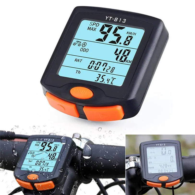 

BOGEER Bicycle Computer Wireless Bike Computer Speedometer Digital Odometer Stopwatch Thermometer LCD Backlight Rainproof Black