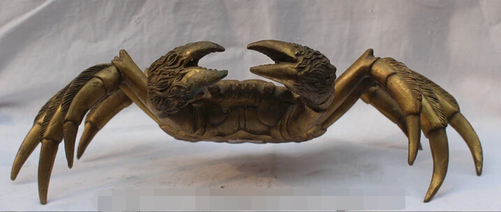 

bi002795 12" China Chinese Pure Brass Folk Fengshui Fu Animal Big Crab Statue sculpture