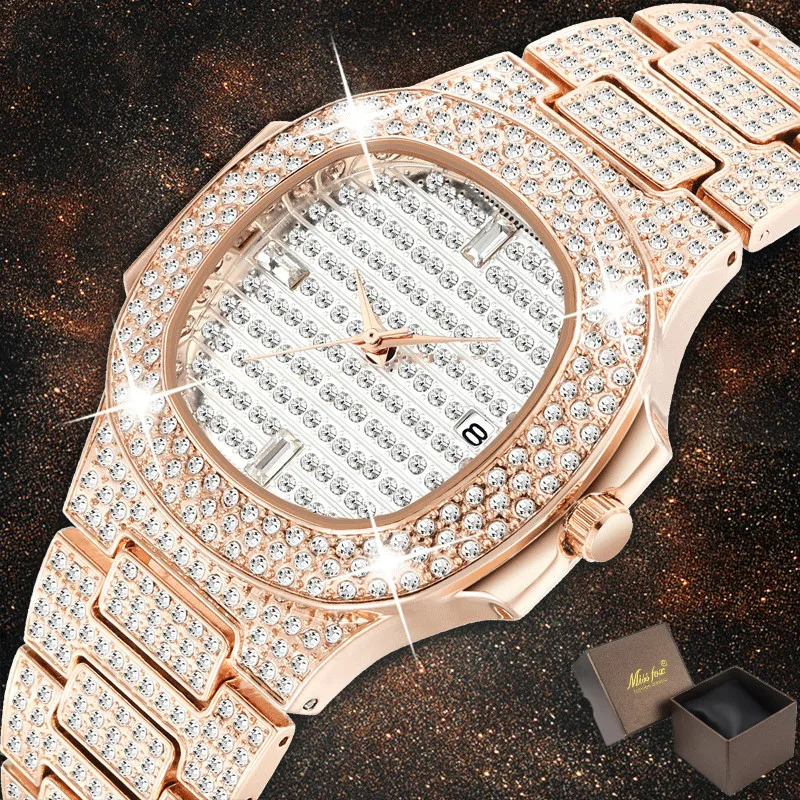 

Dropshipping 2019 Luxury Watch Men Patek Rose Gold Watch Analog Waterproof Quartz Clock Calendar Business Diamond Iced Out Watch