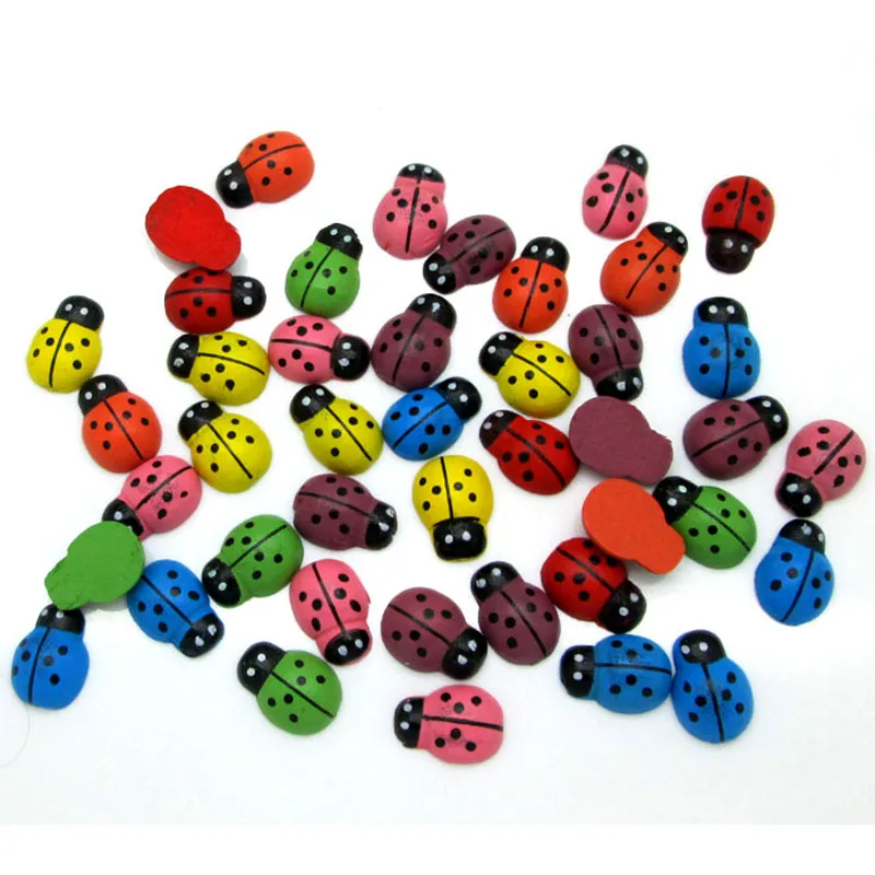 

LF 100Pcs Mixed Wood Beetle Ladybug Decoration Craft Flatback Cabochon Embellishments For Scrapbooking Cute Diy Accessories