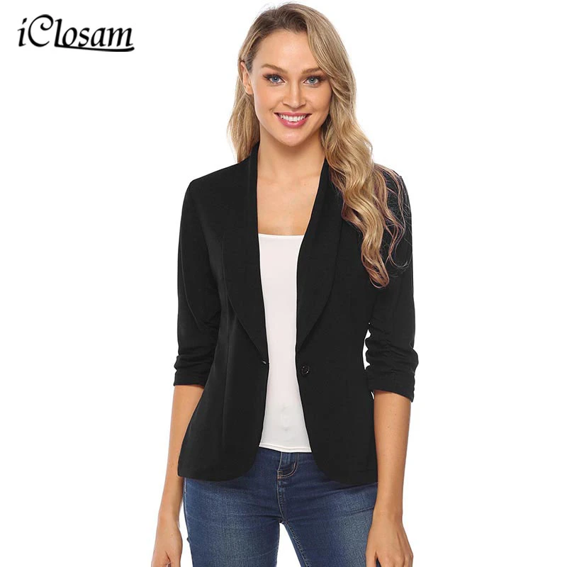IClosam, Blazer negro clásico para mujer, elegante, Color sólido, chaqueta delgada, traje, nueva 2019, Blazer de manga larga para para mujer|Chaquetas| - AliExpress