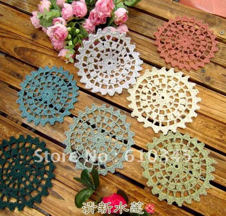 

Free shipping wholesale 100% cotton hand made COLORFUL Doily mats Crochet cup mat ,cup pad,coaster 12CM round 10 PCS/LOT CD020
