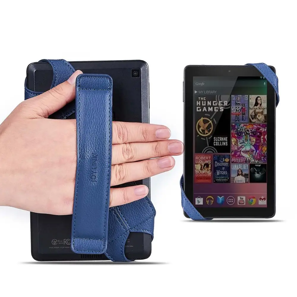 

JOYLINK Generic Tablet Hand Strap Holder for Kindle Fire 6 7 inch 360 Degrees Swivel Leather Handle Grip With Elastic Belt,Blue