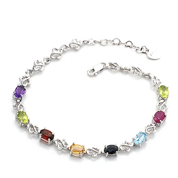 

Natural multicolor Gem Link Bracelet ruby sapphire Amethyst topaz garnet Citrine Peridot Woman Fine Elegant Jewelry Girl Gift