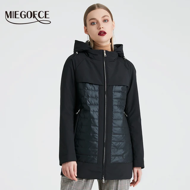 MIEGOFCE 2019 Новая Коллекция Моды Весна Осень Женская Короткая Куртка с Капюшоном Ветрозащитный Утепленный Европейский Стиль Пальто