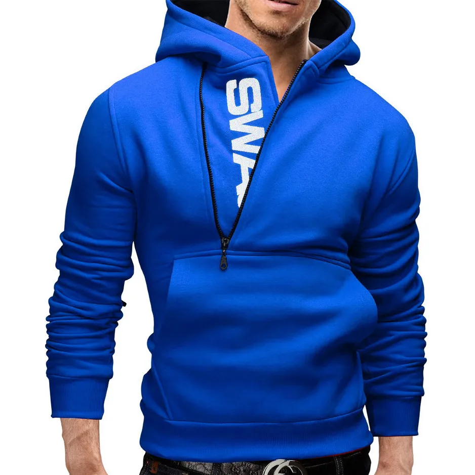 Модные мужские толстовки Весна и осень повседневная мужская спортивная одежда мужские пальто наклонная молния толстовки и толстовки M-6XL - Цвет: Blue