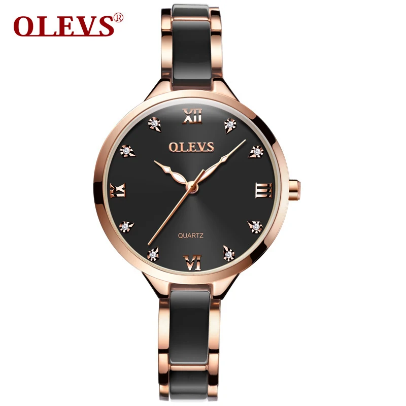 

OLEVS Top Brand Fashion Women Watch Ladies Quartz Watch Black Ceramic Women Stainless Steel Bracelet Wrist Watch Reloj Mujer NEW