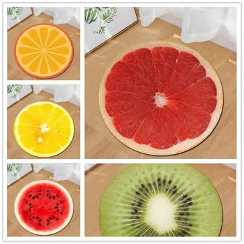 

3D Print Round Soft Carpets Fruit Anti-slip Rugs for Kids Room Computer Chair Mat Kiwi/Watermelon pattern Floor Mat Home Decor