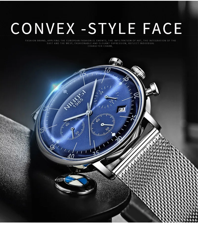 NIBOSI Men's Casual Fashion Pure Steel Mesh Belt Watch High-end Luxury Luminous Waterproof Watch European And American Style (3)