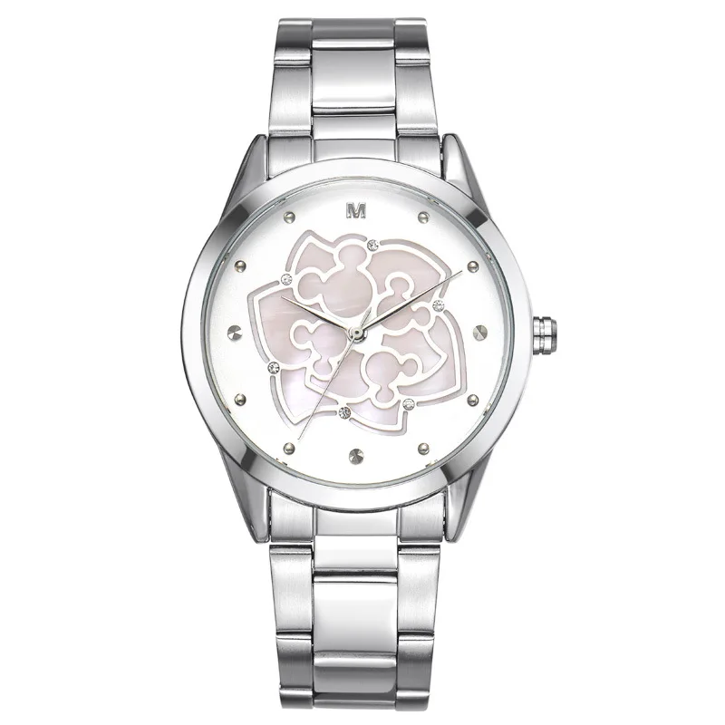Женские часы бренд disney женские часы Роскошные розовое золото из нержавеющей стали 30 м Водонепроницаемые бриллиантовые женские часы - Цвет: Серебристый