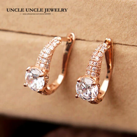 

Rose Gold Color Sparkly AAA Zirconia Rhinestone Fully Inlays Luxury Woman Earrings Wholesale Gift