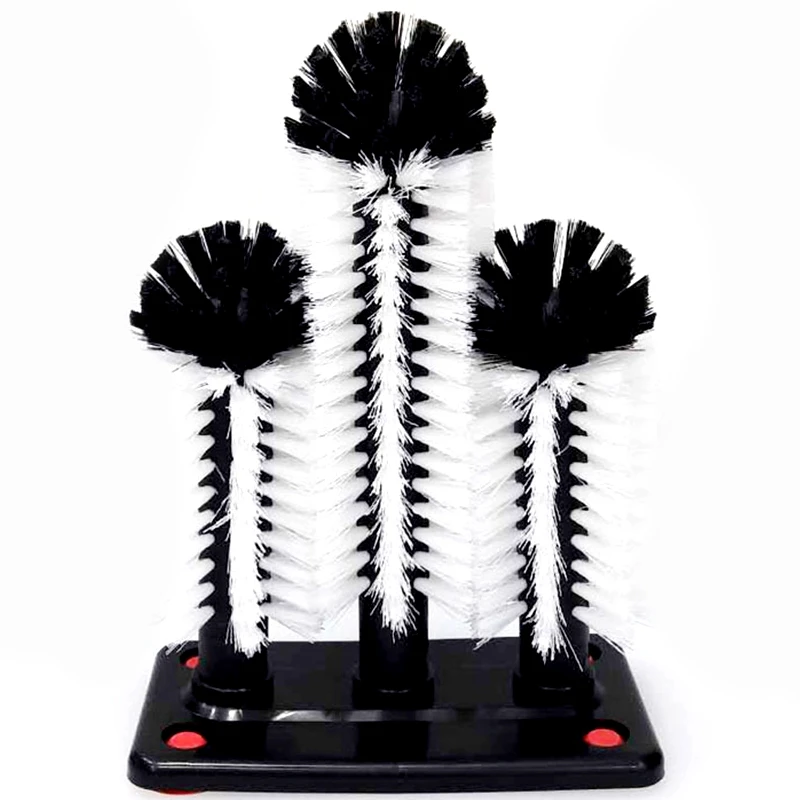 Glass Washer 3 Brush Glass Washing Brushes With Suction Base Bar Glass Cleaner For Bar,Kitchens,Red Wine Glasses,Cup