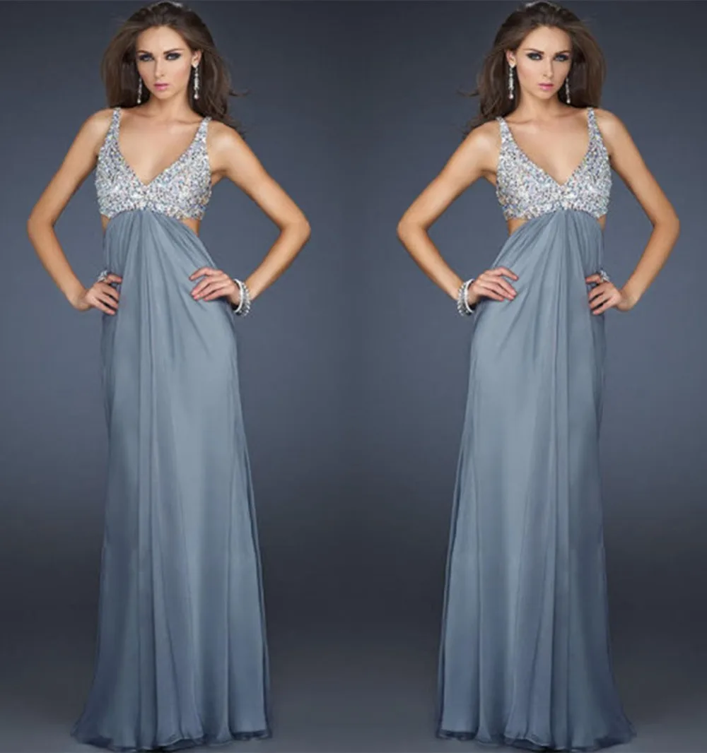 grey color evening gown