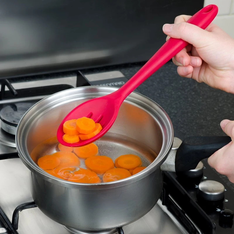 Premium Silicone Slotted Spoon Non-Stick Large Silicone Scoop Long Handled Drain Serving Spoon Colorful Silicone Cooking Utensil Kitchen Tools Cookware (5)