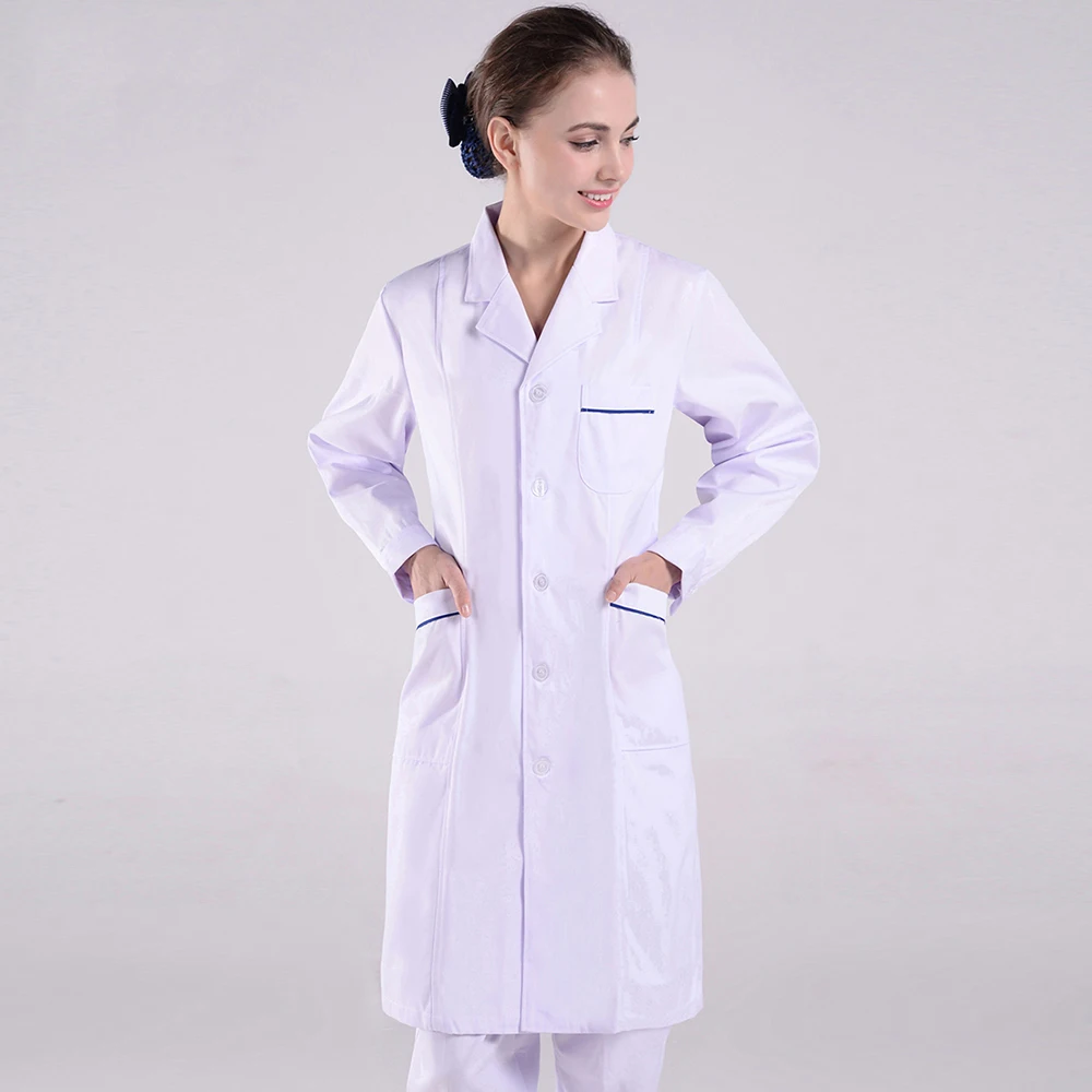 Новая униформа медсестры Женская медицинская одежда летняя больница доктор одежда аптека лабораторное пальто рабочая одежда медицинские белые пальто хлопок - Цвет: long-sleeve