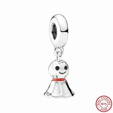 925 пробы серебристый, черный и красной эмалью сладкие Азиатский солнечная кукла Кулон талисман из бусин ручной работы Fit Подвески Пандора для изготовления ювелирных изделий FL579