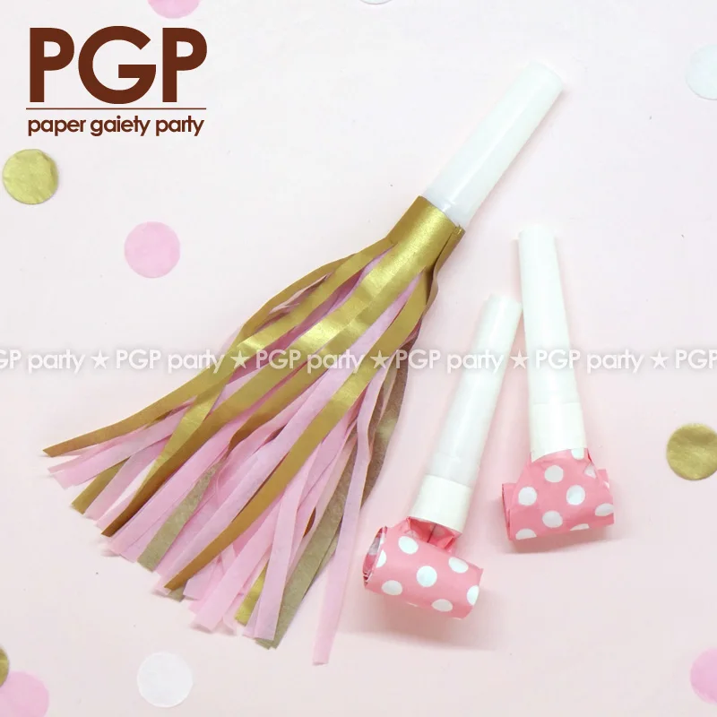 

[PGP] Pink Gold Tassel Horns & Blower Blowout Trumpet for Girl Kids 1st 2nd 3rd 5th 4th First Princess Fashion Barbie Birthday