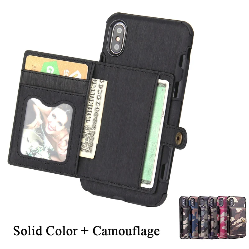 

Card Holder Case For Iphone X XR XS Max 8 7 6 6s Plus Luxury Leather Wallet Shockproof Army Camouflage Back Cover Phone Celular