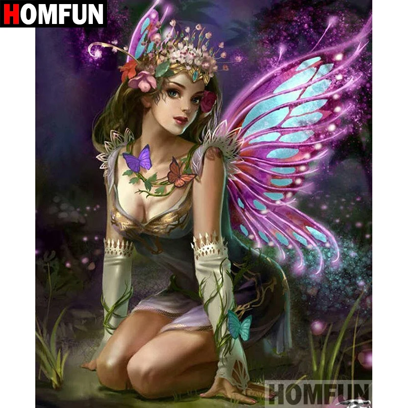 

HOMFUN 5D DIY Diamond Painting Full Square/Round Drill "butterfly fairy" Embroidery Cross Stitch gift Home Decor Gift A08354