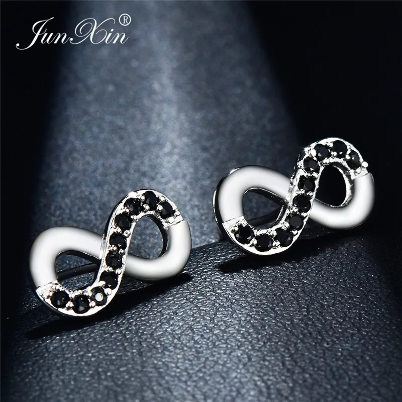 

Female Black Green Zircon Infinity Earrings Fashion 925 Silver Wedding Jewelry Crystal Wedding Stud Earrings For Women