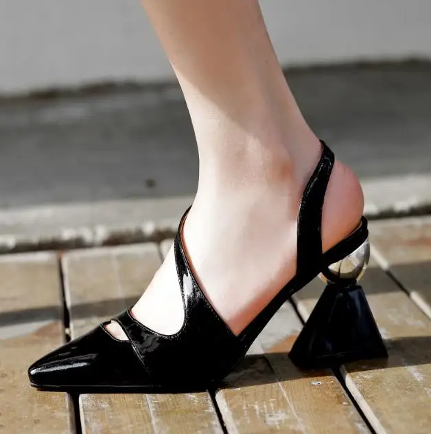 

Fashion Pointed toe Hollow Solid Color Sandals Woman in Hoof Heel High Heels Shoes Ankle Strap Elastic Band PU Leather