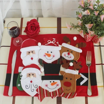 

Christmas Fork Knife Package Dinnerware Sets Cutlery Holder Fork Santa Snowman Elk Hat Dinnerware Tableware Holder Home Deco.
